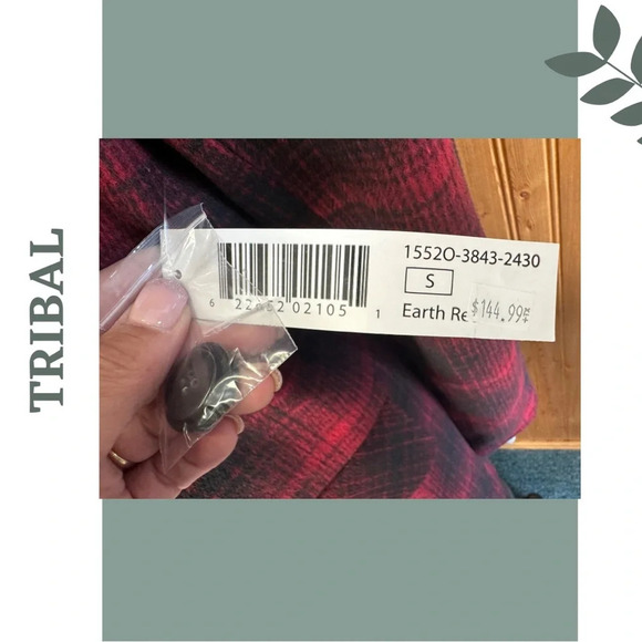 Tribal Red Black Plaid Collared Jacket Single Breasted Size Small - Picture 7 of 8